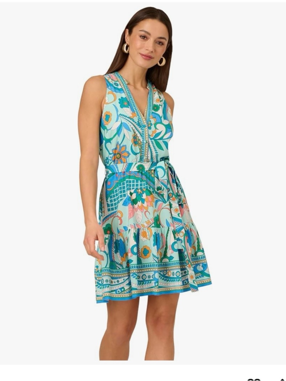 Adrianna Papell Women’s Printed Sleeveless A-Line Tie-Waist Dress Size 14 NWT